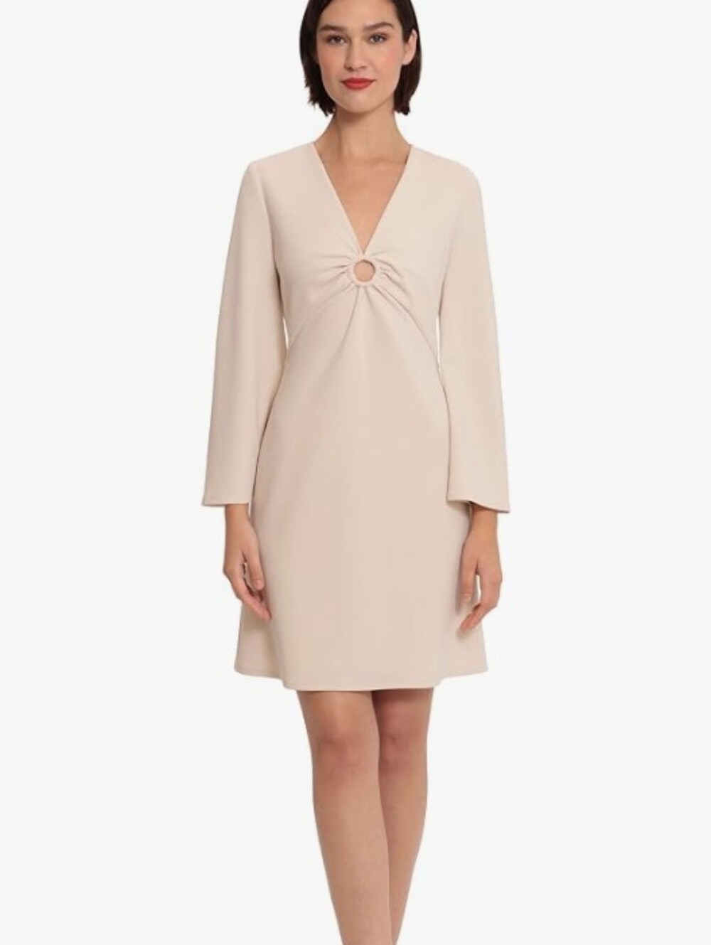 Donna Morgan Blush Long-Sleeve V-Neck Mini Dress with Ring Detail